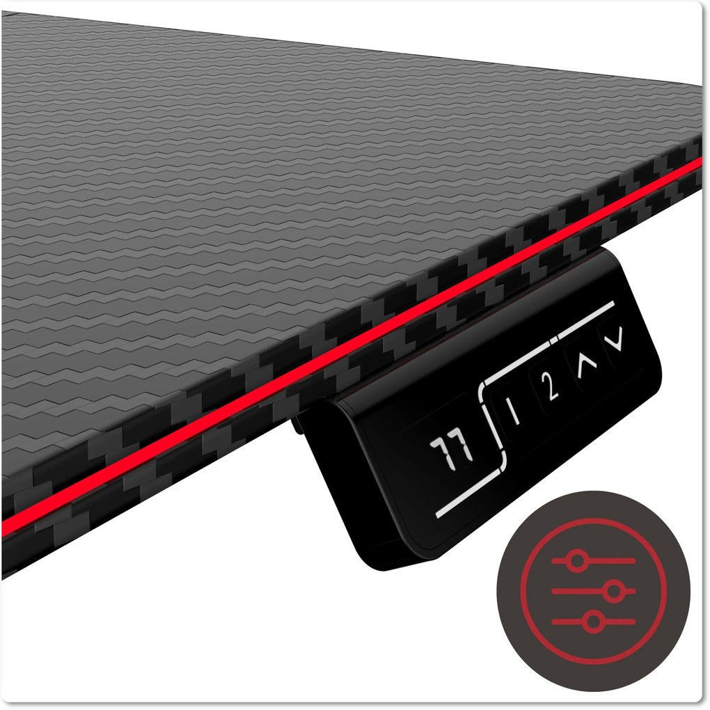 Výškovo nastaviteľný elektrický herný stôl SHADOW GAMER 2.0 LED RGB 120 cm čierny