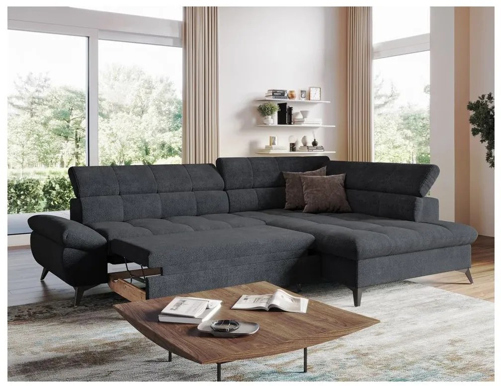 Rozkladacia rohová sedacia súprava do L MARANO pravá čierna