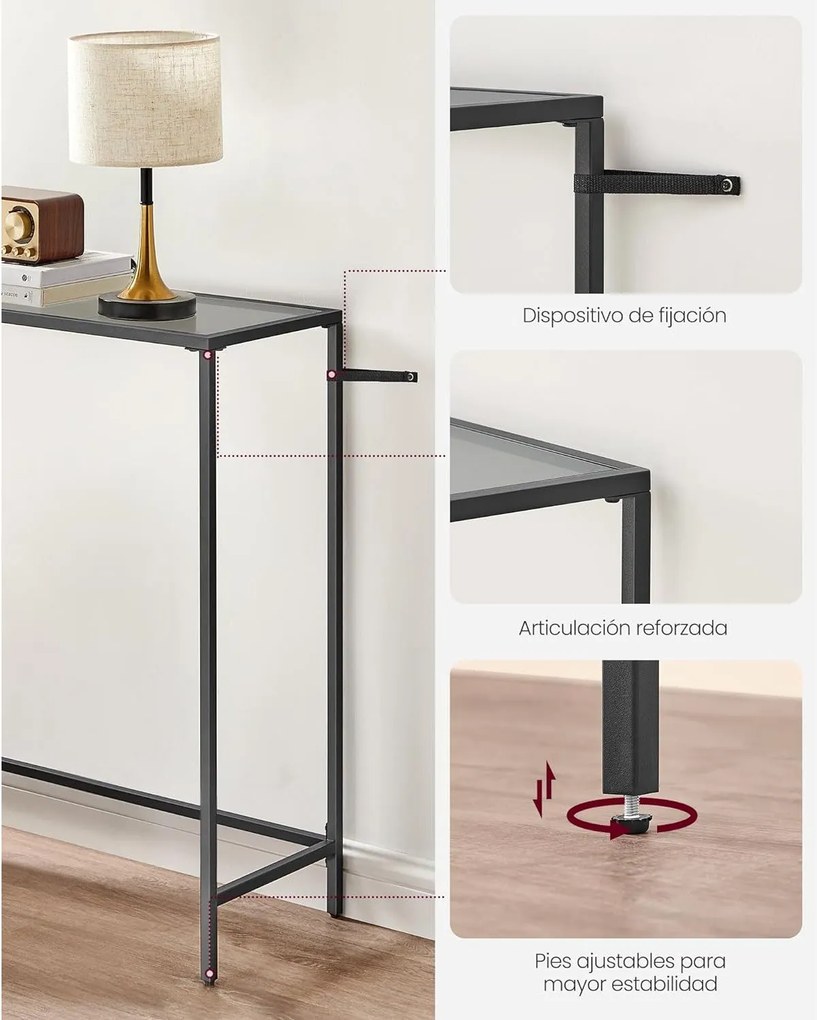 Konzolový stolík, príručný stolík, povrch z tvrdeného skla, 20 x 100 x 80 cm, čierny