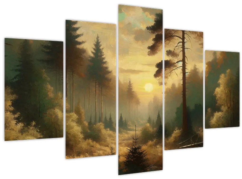 Obraz - Slnko žiariace lesom (150x105 cm)