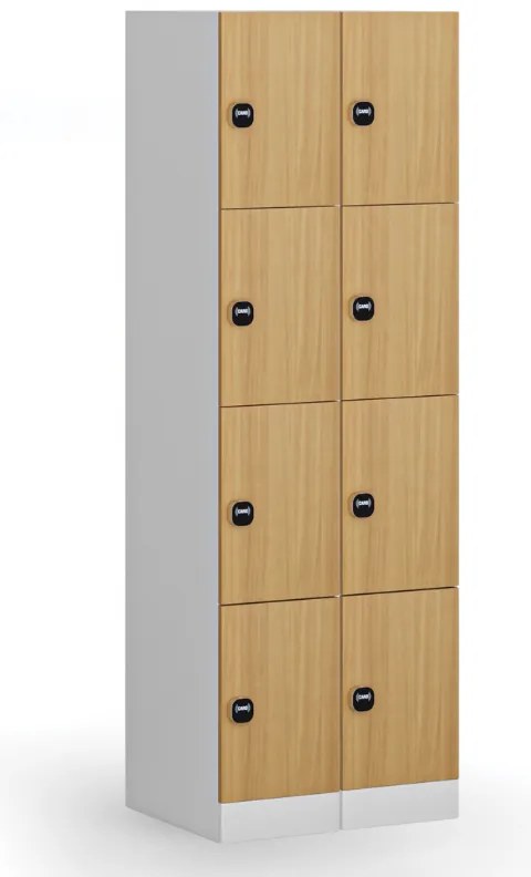 Šatníková skrinka S1 s úložnými boxmi, 4 boxy, 1850 x 300 x 500 mm, demont, zámok s čítačkou RFID kariet, laminované dvere, orech