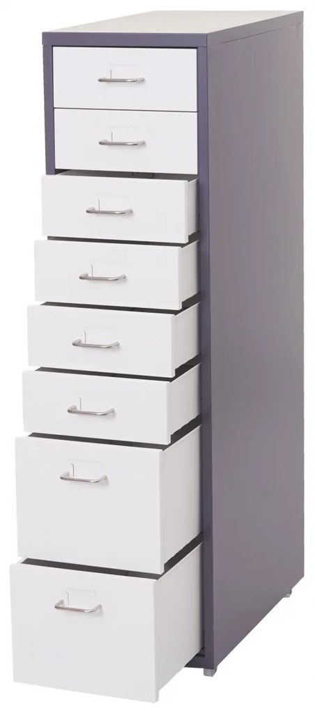 Zásuvková skrinka Boston T851 - 110x28x41cm, 8 zásuviek - tmavosivá biela