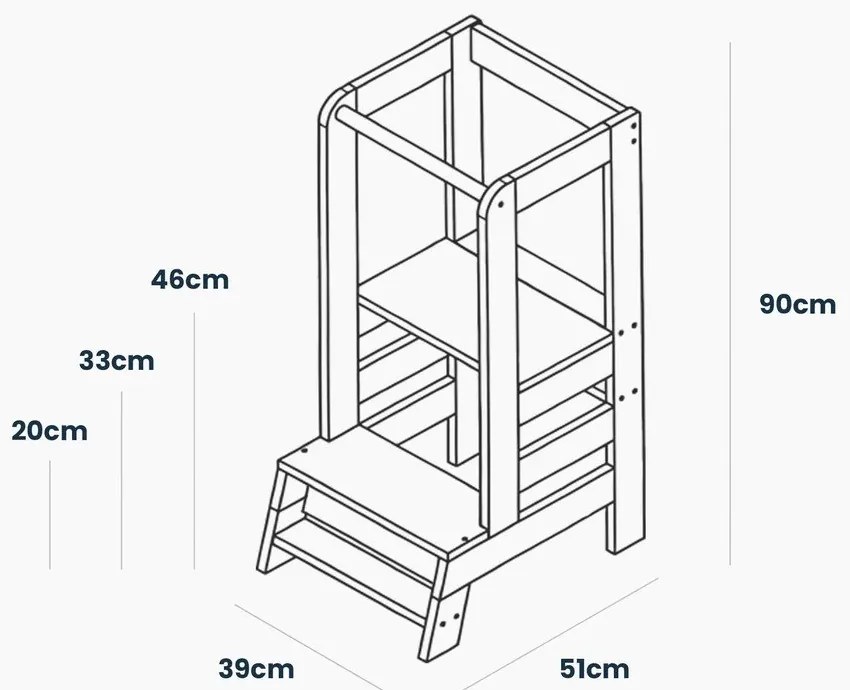 Čierna učiaca veža z borovicového dreva Montessori – Meowbaby