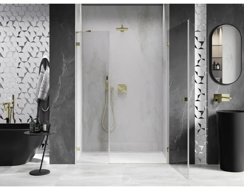 Mexen Lunar-B, otočné pravé sprchové dvere 115 cm, číre sklo, zlatý profil, 832S-115-050-50-00-P