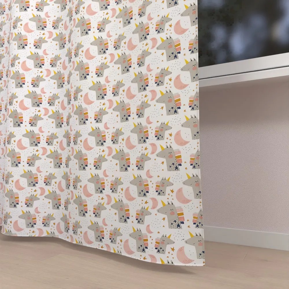 Biante Detský bavlnený záves Sandra SA-562 Spiace jednorožce medzi hviezdičkami na bielom 150x150 cm