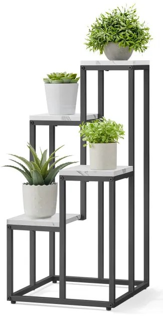 Stojan na kvety so štyrmi policami - mramor / čierne nohy