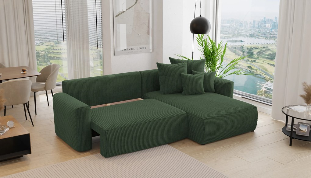 Rohová sedačka Baria (P) (tmavozelená). Akcia -20%. Vlastná spoľahlivá doprava až k Vám domov. 1133090