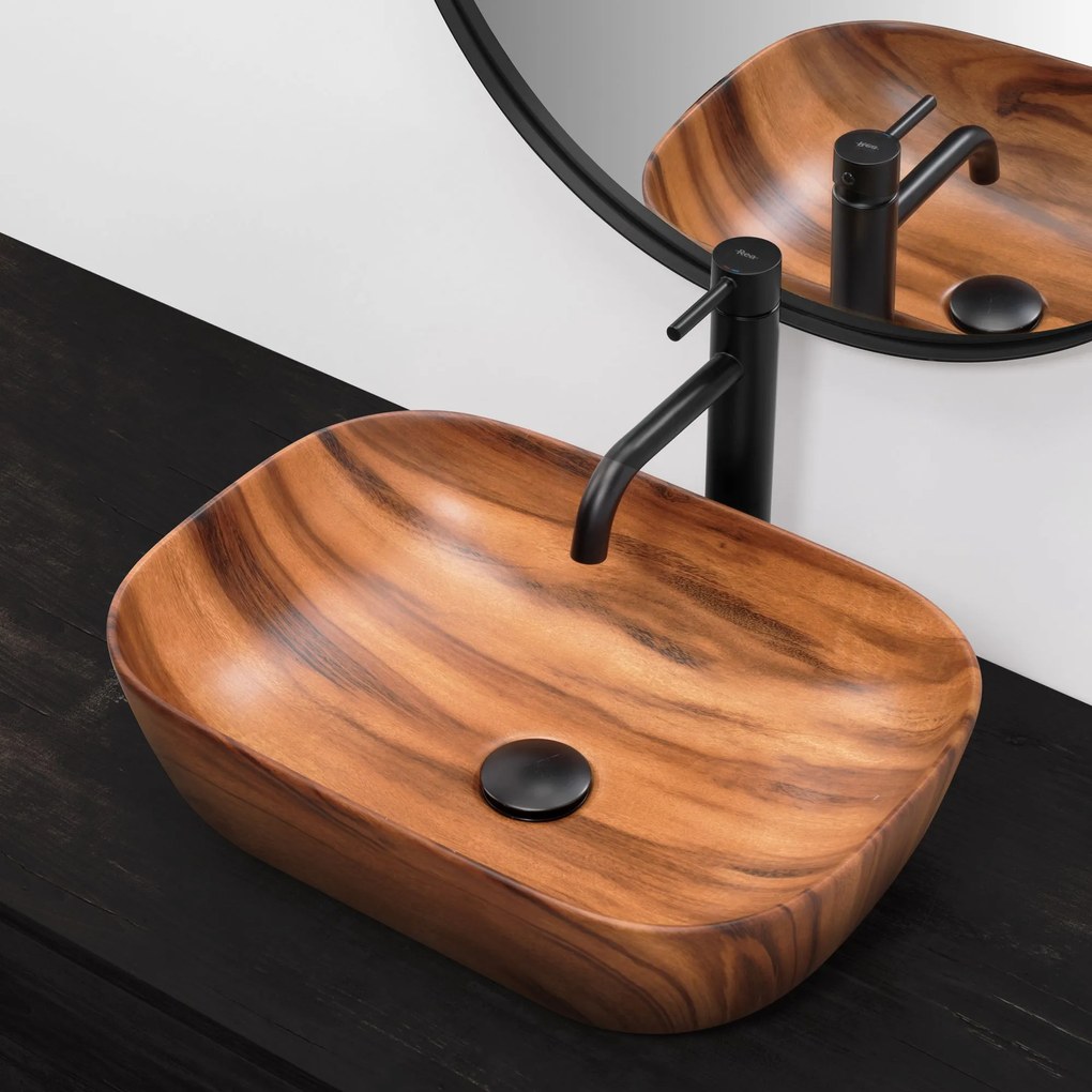 Rea Belinda Wood, keramické umývadlo 47x34 cm, imitácia dreva-matná, REA-U5051