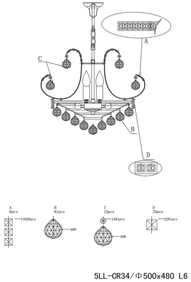 Krištáľ luster svietidlo Ø50*43 SILVER