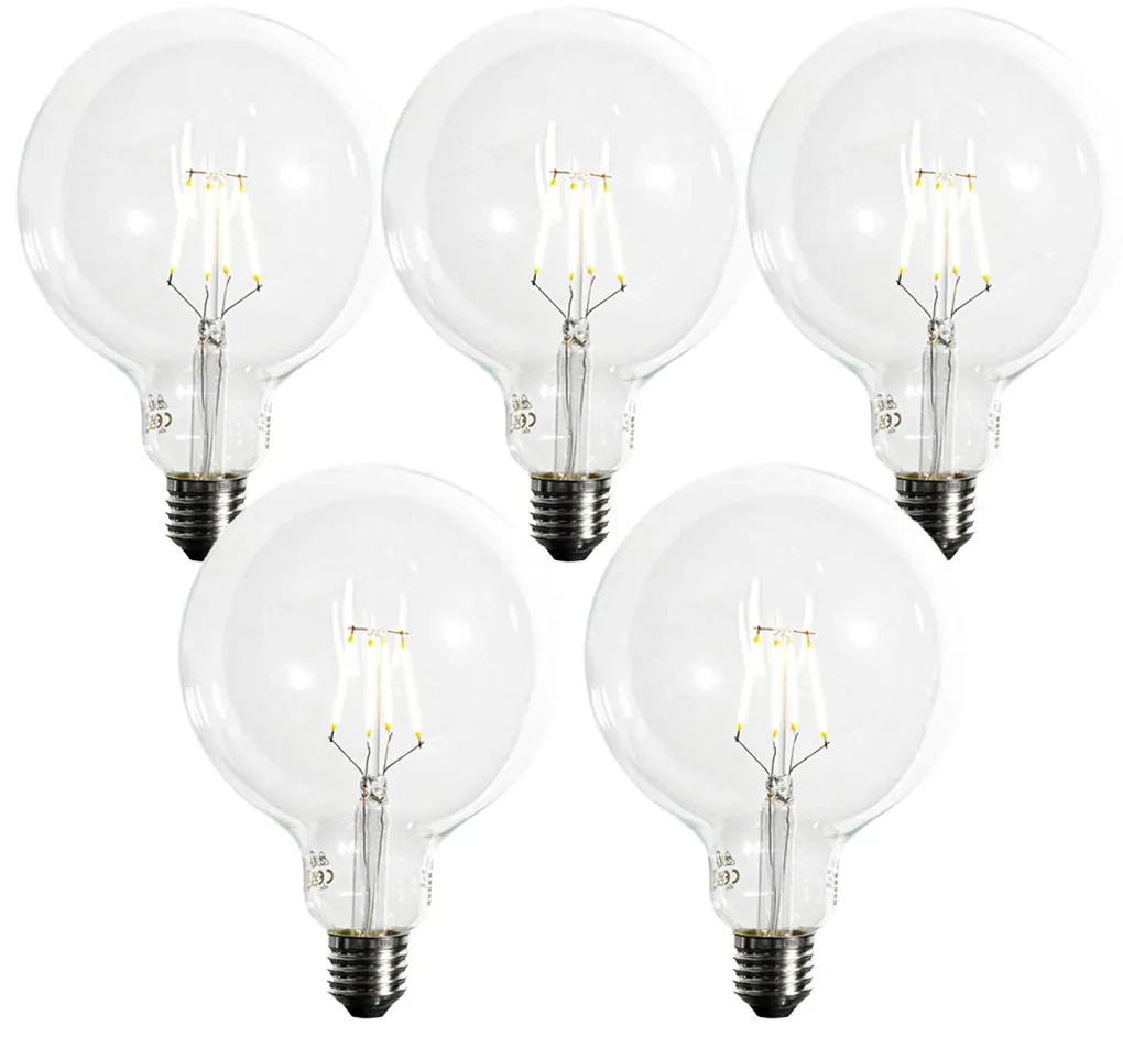 Sada 5 ks Stmievateľná LED žiarovka E27 so špirálovým vláknom G125 5W 450lm 2200K