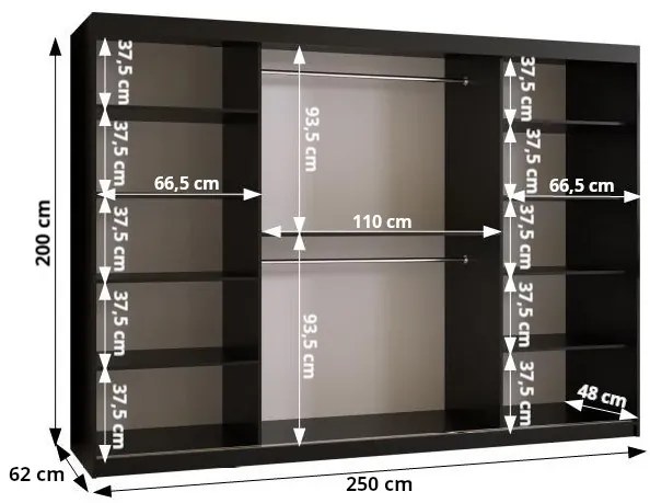 Šatníková skriňa Riven 2 250 (čierna matná + biela matná) (so zrkadlom). Vlastná spoľahlivá doprava až k Vám domov. 1064187