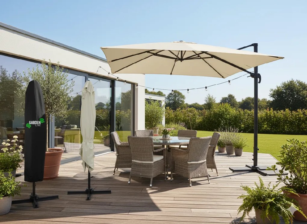 Garden Line ZÁHRADNÝ SLNEČNÍK „MINI ROMA“ 2,5 x 2,5 M BEŽOVÁ FARBA S OBALOM