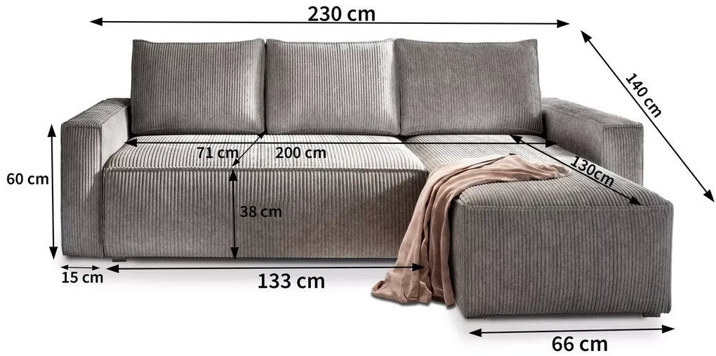 Tmavomodrá rohová pohovka SMART COSARO, obojstranná + 2 vankúšiky ZADARMO