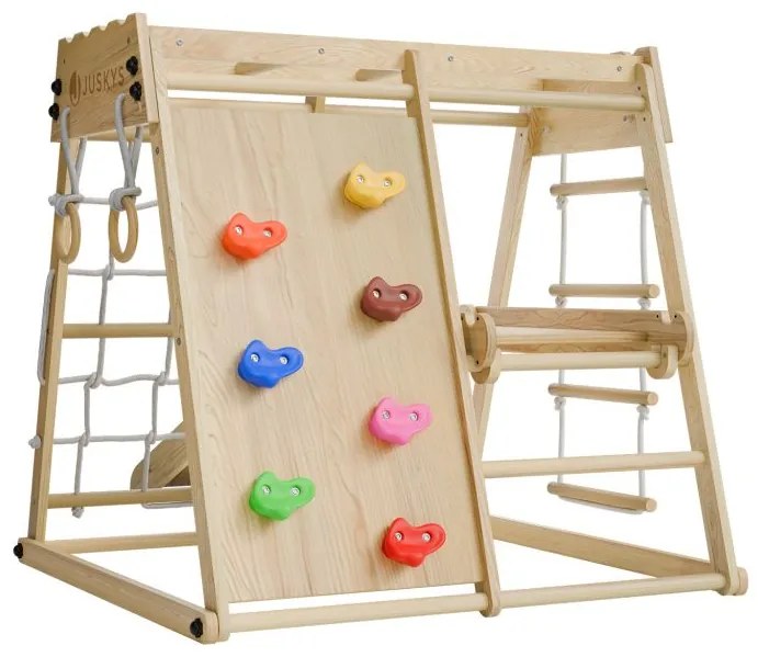 Detské vnútorné drevené ihrisko so šmykľavkou, lezeckou sten