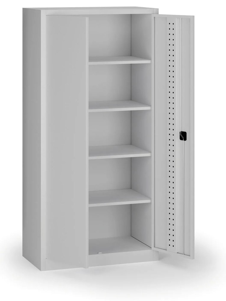 Policová dielenská skriňa 2-dverová, 4 police, 1950 × 950 × 500 mm, sivé dvere