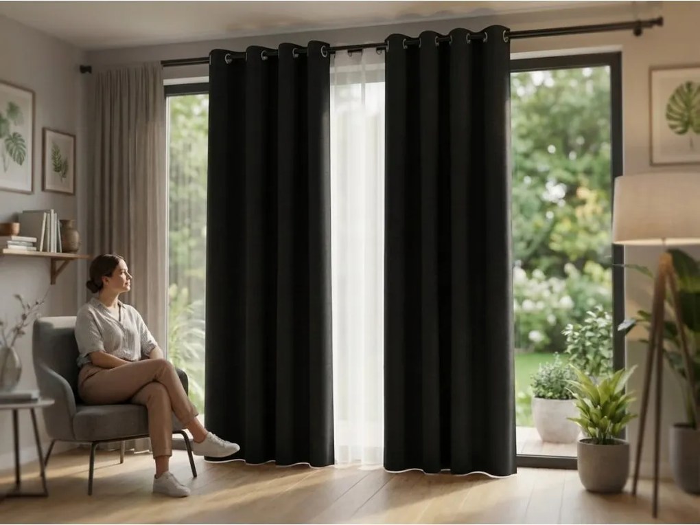 Čierny záves OXFORD 140x250 cm Zavesenie: Kovové krúžky