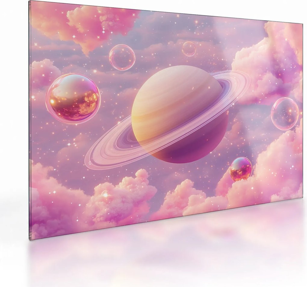 Sklenený obraz - Ružová planéta (70x50 cm)