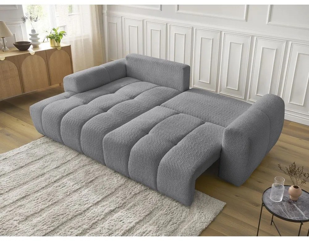 Sivá rozkladacia/s úložným priestorom rohová pohovka z textílie buklé (ľavý roh/s leňoškou) Roxelane – Bobochic Paris