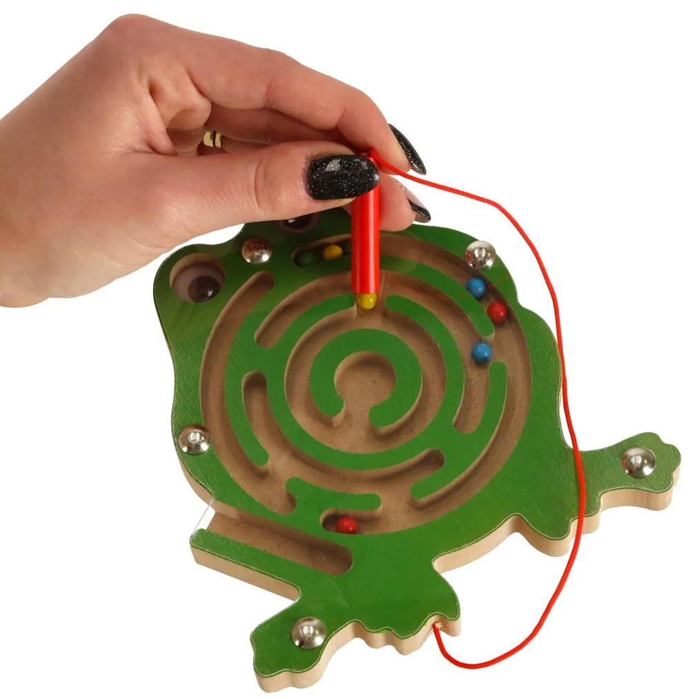 KIK Magnetické žabie bludisko s magnetickým štýlusom – guľôčkové puzzle pre deti