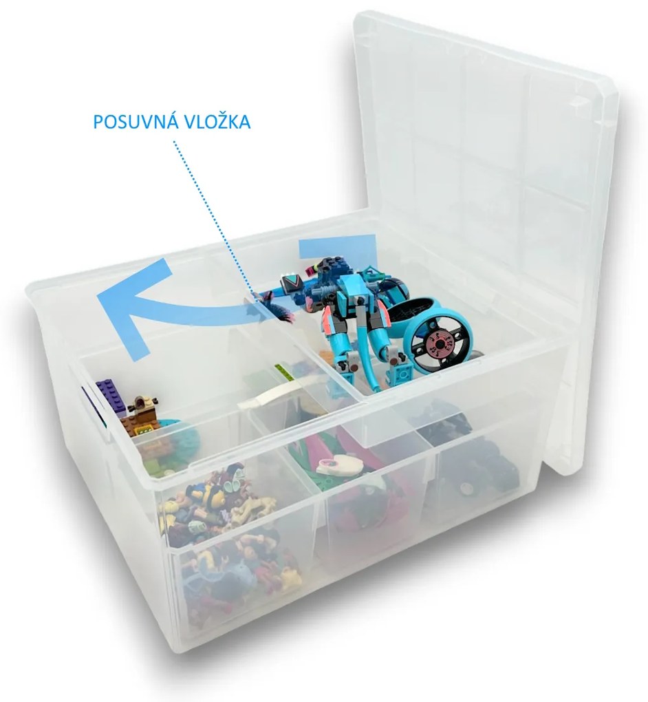 Organizér, úložný box 3v1, multifunkčný LINEA s vekom, transparentný 28 x 35 x 18 cm