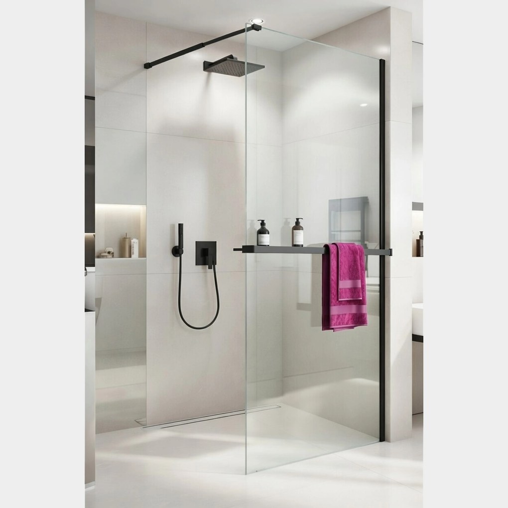 Novoterm Polica k sprchovej zastene Walk-in NV-Grace 120 BL, čierna