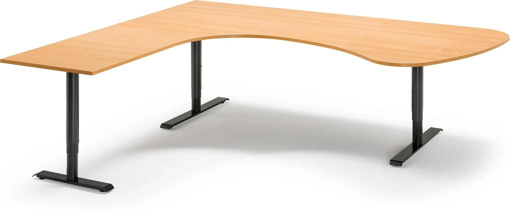 Rohový výškovo nastaviteľný stôl Adeptus, ľavý, 2200x2000 mm, buk/čierna