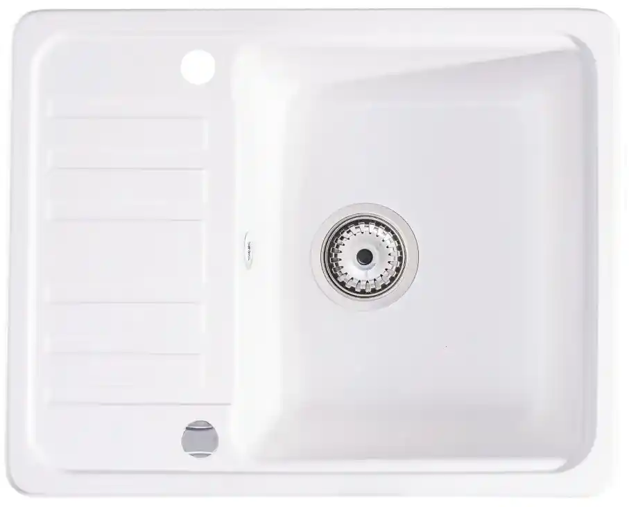 Sink Quality Sapphire, granitový kuchynský drez 565x460x210 mm + chrómový  sifón, 1-komorový, biela, SKQ-SAP.W.1KKO.X | BIANO