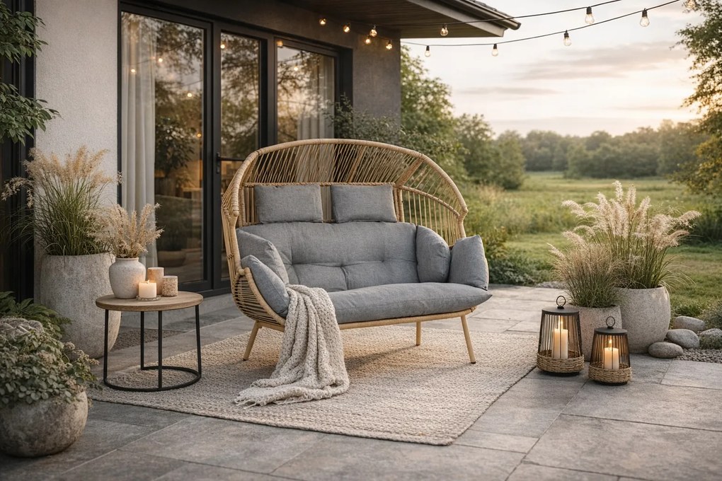 Dvojmiestne záhradné kreslo Cocoon Boho na terasu, sivé,