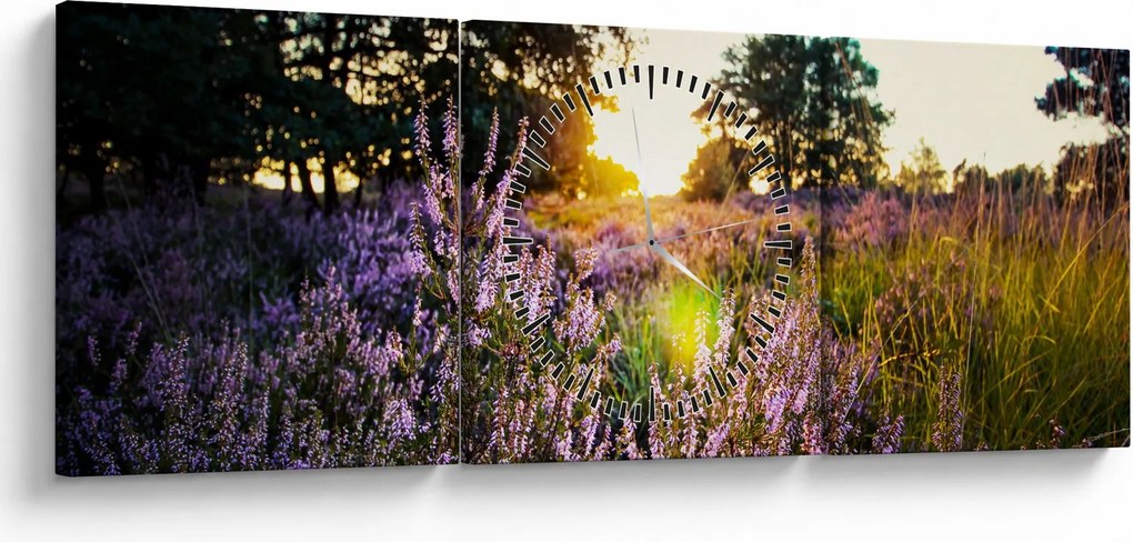 Obraz poľa levanduľou (s hodinami) (90x30 cm)