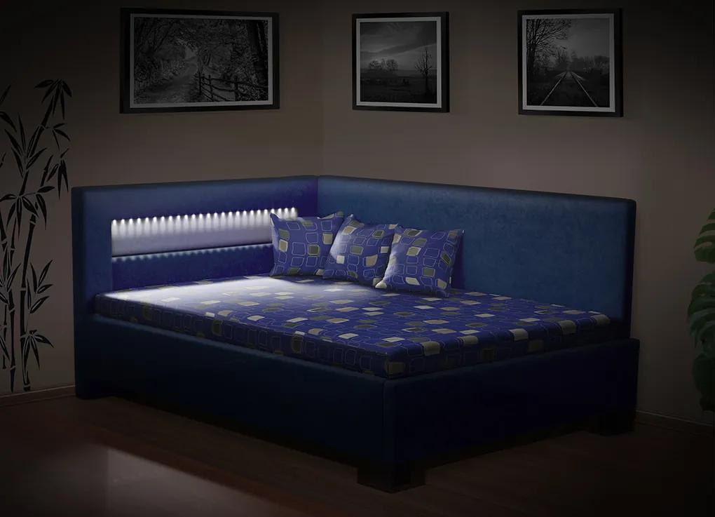 Nabytekmorava Čalúnená posteľ s úložným priestorom Mia Robin 160 cm s LED osvetlením matrac: bez matrace, farebné čalúnenie: modrá, úložný priestor: bez úložného priestoru
