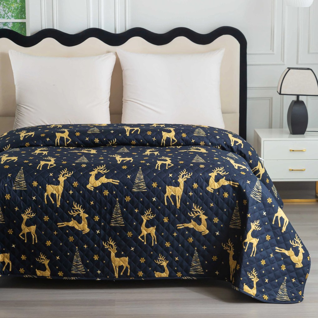 Prehoz na posteľ GOLDEN DEER tmavomodrý Rozmer: 220 x 240 cm