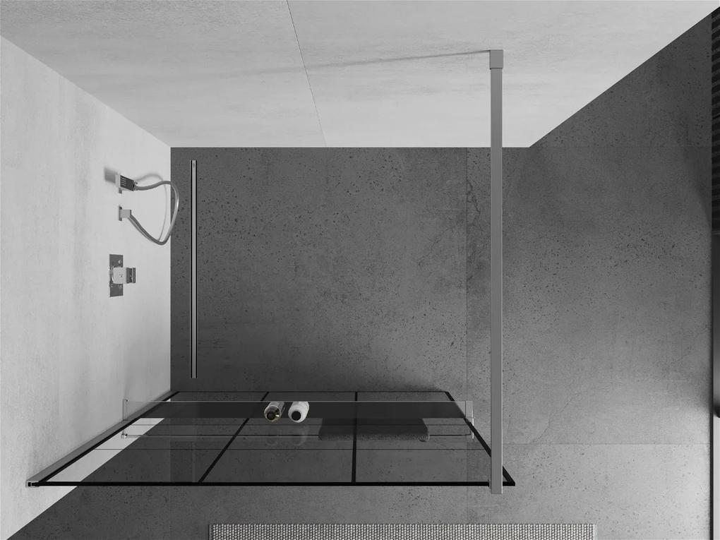 Mexen Kioto+, sprchová zástena s poličkou a držiakom na uteráky 110 x 200 cm, 8mm číre sklo vzor čierny rám, chrómový profil, 800-110-121-01-77