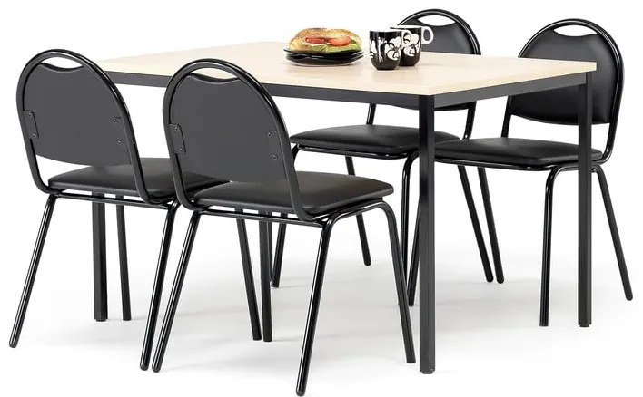 Jedálenská zostava 1x stôl Š 1200 x H 800, breza / čierna, 4x stolička čier