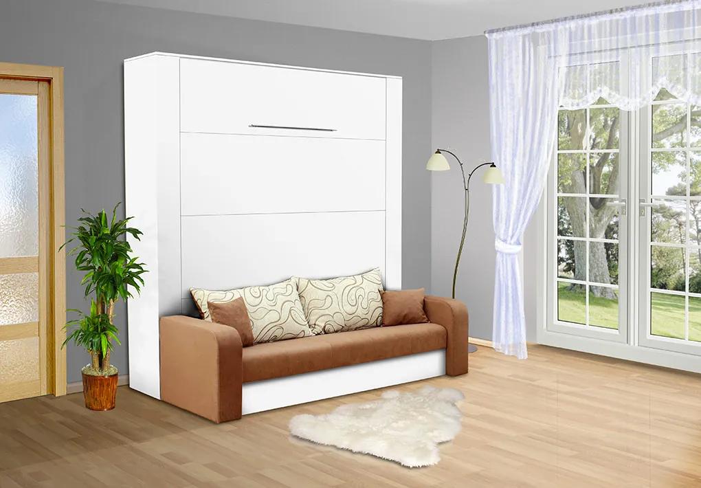 Nabytekmorava Sklápacia posteľ s pohovkou VS 3071P . 200x140 nosnost postele: štandardná nosnosť, farba lamina: biela 113, farba pohovky: nubuk 133 caramel