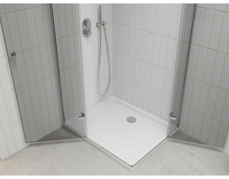 Mexen Roma Duo, sprchovací kút 100 (dvere) x 90 (dvere) cm, 6mm číre sklo, chrómový profil + slim sprchová vanička 5cm biela, 854-100-090-01-02-4010