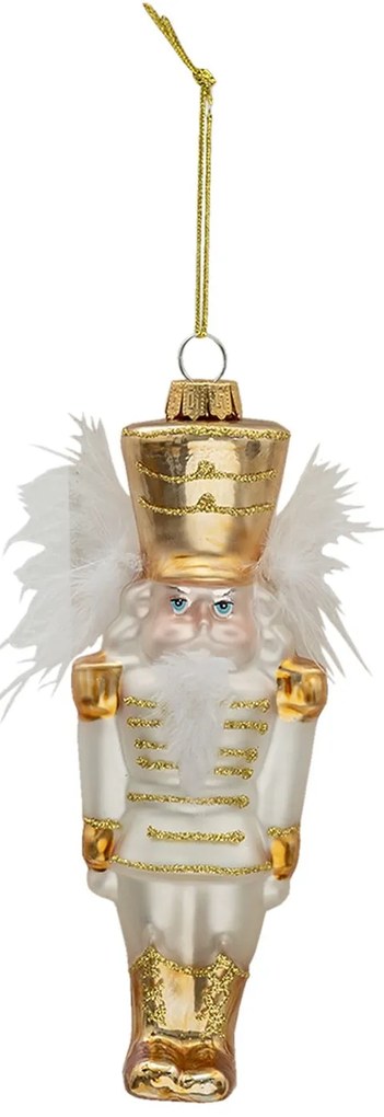 Vianočná ozdoba bielo-zlatý závesný Luskáčik - 4 * 5 * 16 cm