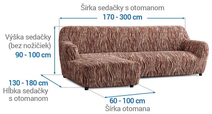 Bielastické poťahy UNIVERSO NOVÉ žíhané hnedé sedačka s otomanom vľavo (š. 170 - 300 cm)