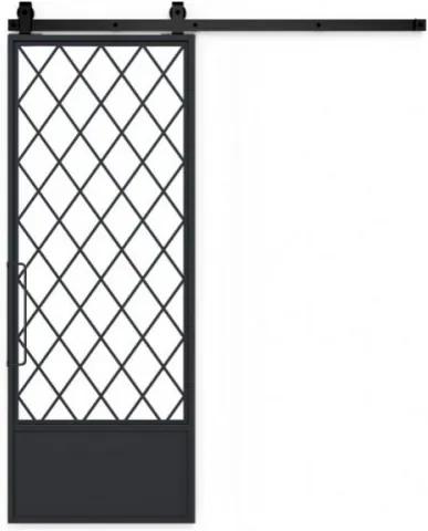 Továrenské industriálné dvere so sklenenou šikmou výplňou 60cm, 203cm, naturálne čiernena oceľ - bez laku