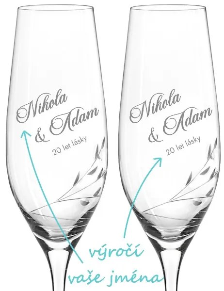 Poháre na sekt k výročiu Brúsené vetvičky 2 ks