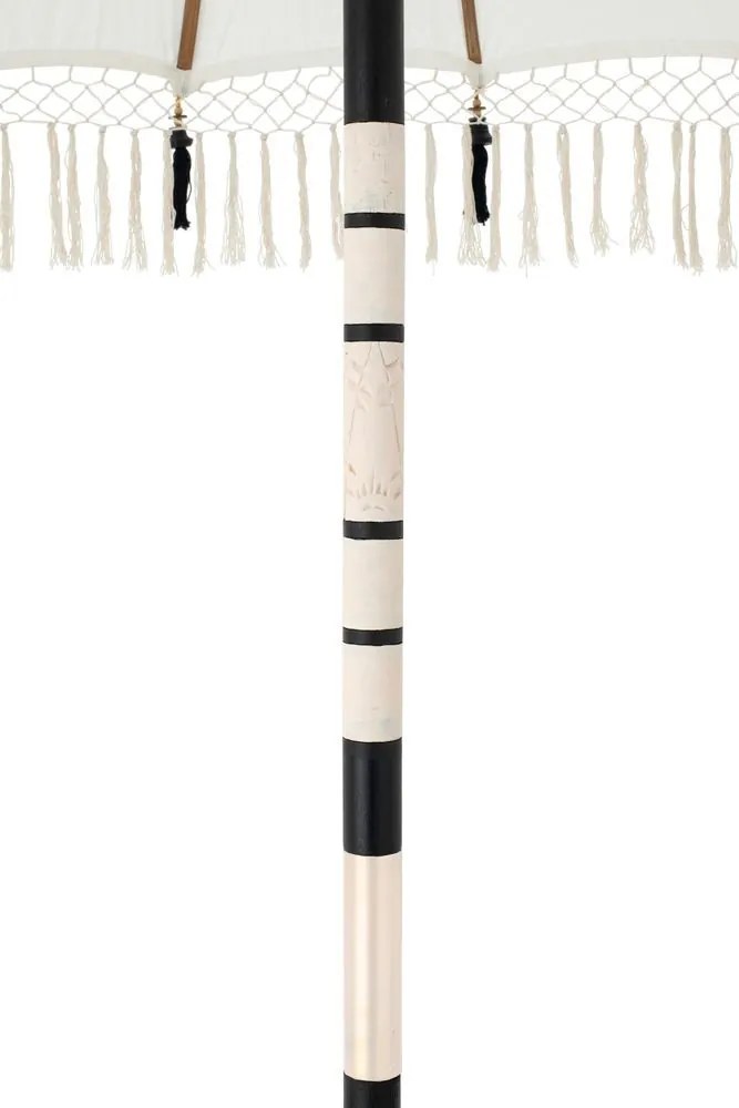 Biely slnečník so drevenou tyčou a strapcami Flavie Blue - ∅ 180*260 cm
