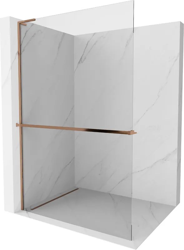 Mexen Kioto+ L, sprchová zástena Walk-In s poličkou a vešiakom 95 x 200 cm, 8mm číre sklo, ružové zlato profil, 800-095-123-60-00