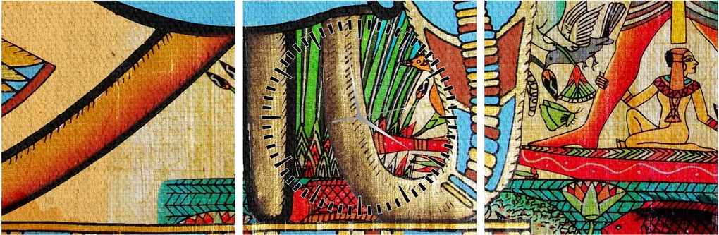Obraz s egyptskými motívmi (s hodinami) (90x30 cm)