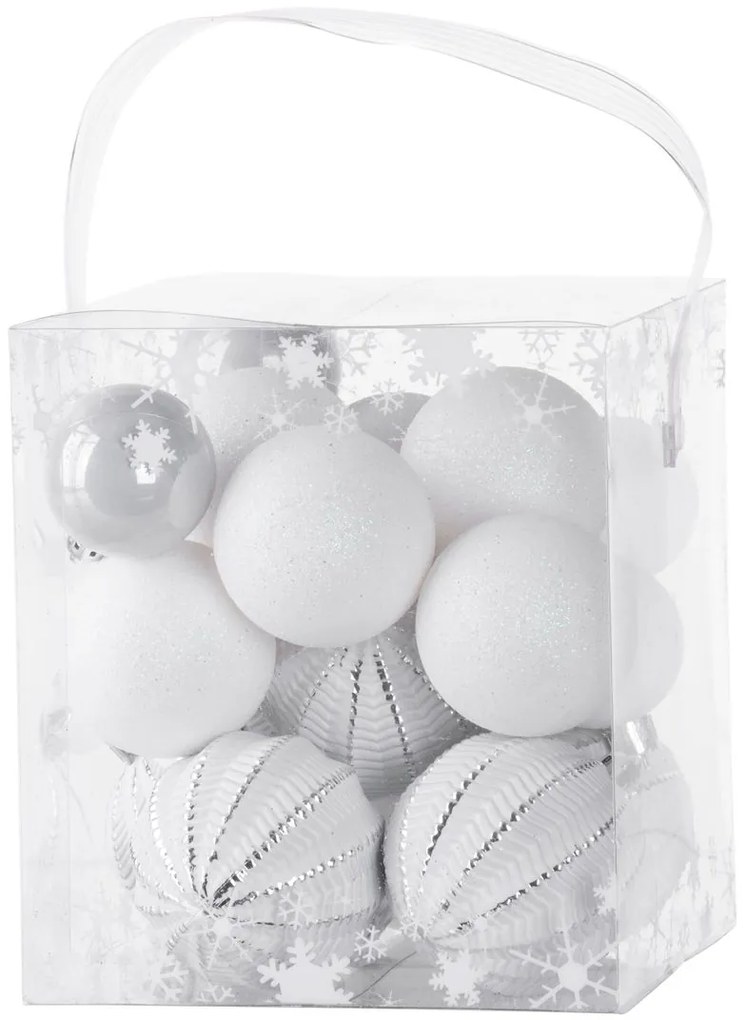 Gule MagicHome Vianoce, 31 ks, bielo - strieborné, mix, na vianočný stromček, 6-3 cm