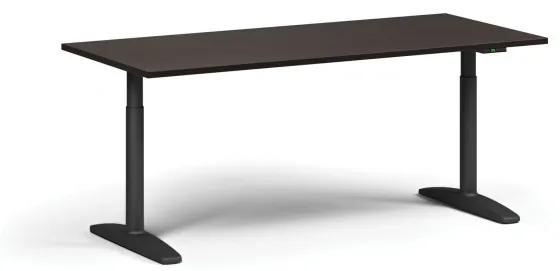 Výškovo nastaviteľný stôl OBOL, elektrický, 675-1325 mm, doska 1800x800 mm, čierna zaoblená podnož, wenge