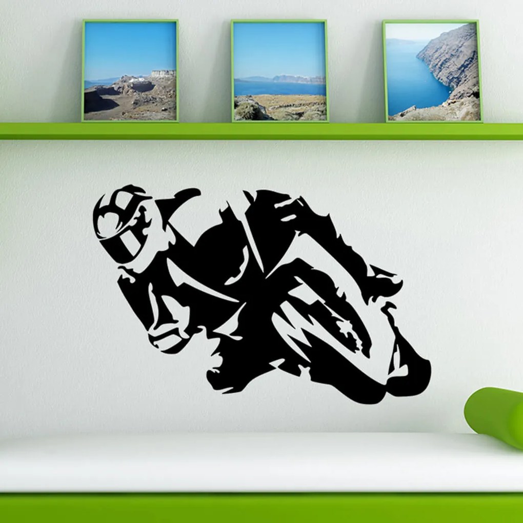 Veselá Stena Samolepka Motorkár Farba: hnědá, Veľkosť: 60 x 40 cm