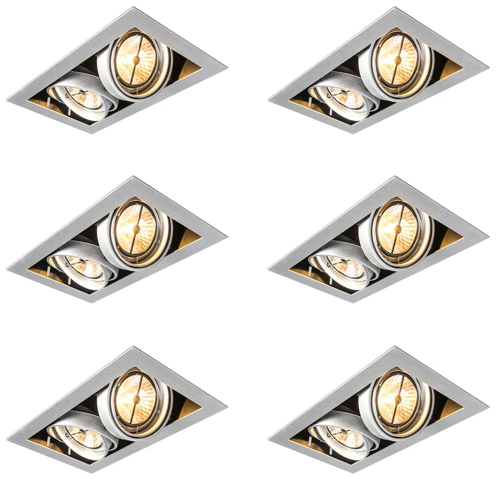 Sada 6 zapustených bodových svetiel oceľ AR111 nastaviteľné 2-svetlá - Oneon