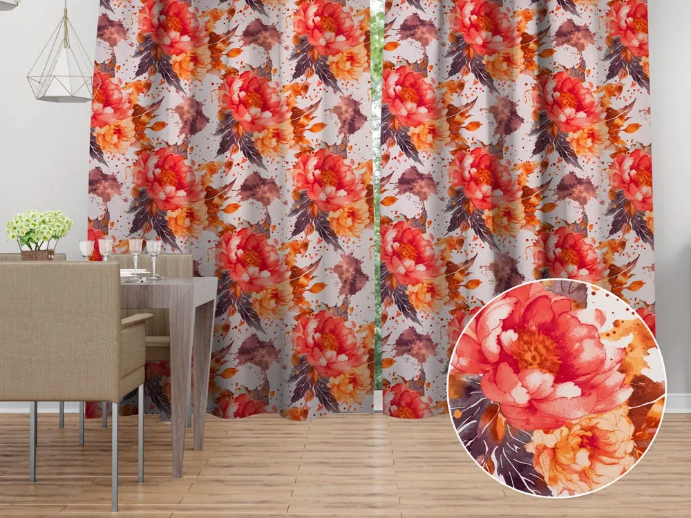 Biante Bavlnený záves Sandra SA-600 Veľké červeno-ružovo-oranžové kvety pivonky na bielom 150x150 cm