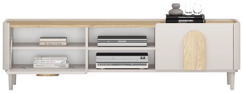 TV stolík Amilio 170 cm so zásuvkou - kašmír / olejovaný dub / úchytky svetlý dub