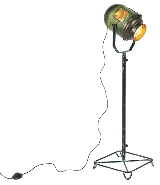 Priemyselná stojaca lampa bronzová so zelenou 140 cm - Byron