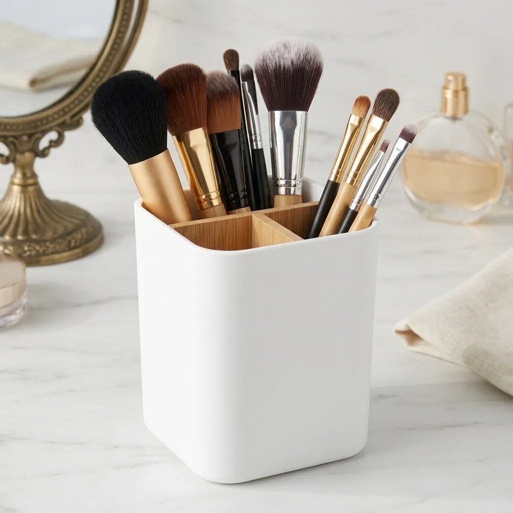Arte Regal Kozmetický stojan s 3 prepážkami - na make-up, štetce, kefky BERILO, biely